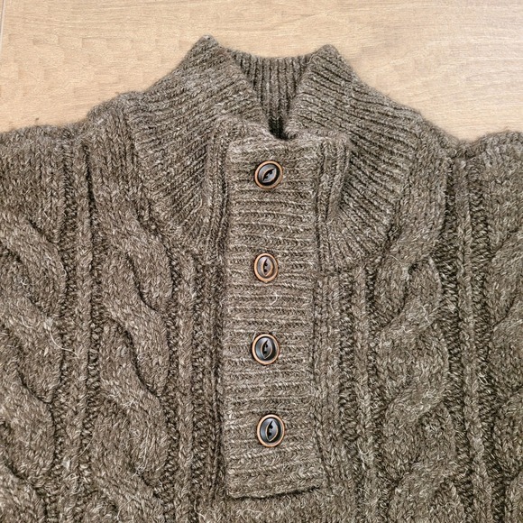 LL Bean Signature Mens Henley Sweater Cable Knit Heavyweight XL Wool/Linen - Picture 3 of 8